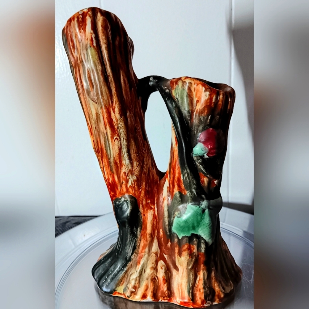 Authentic Weller Pottery Warwick Split Tree Trunk Vase Half Bottle Kiln Mark